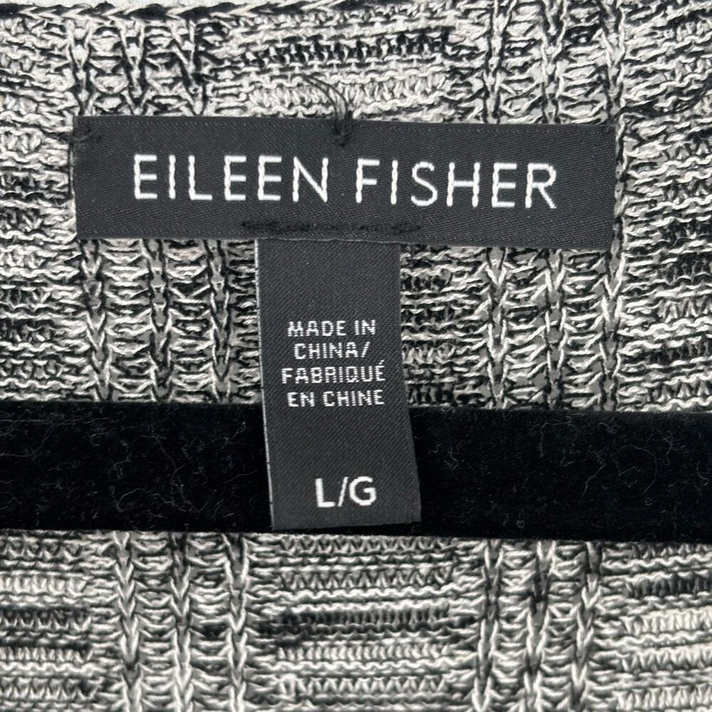 Eileen Fisher Silk/Linen Blend Surplice Wrap Sweater Black/White/Grey Size Large - Picture 2 of 7